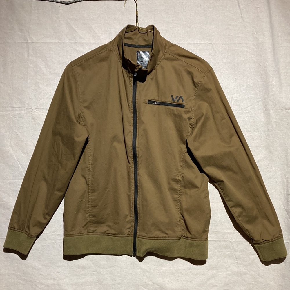 RVCA Mens Jacket Front Zipper, Zip Pocket L-Chest Rib Cuffs&Hem-band Green